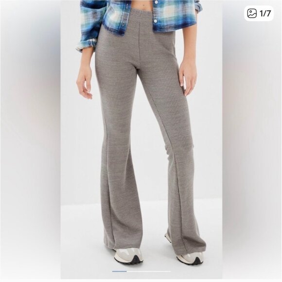 American Eagle Sweater Material Ribbed Flare Pants - Picture 1 of 9